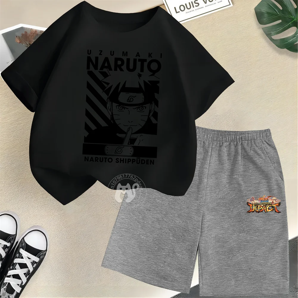 Summer Boys & Girls 100% Cotton T-shirt + Shorts Cartoon Naruto Creative Fashion street casual comfortable kids wear