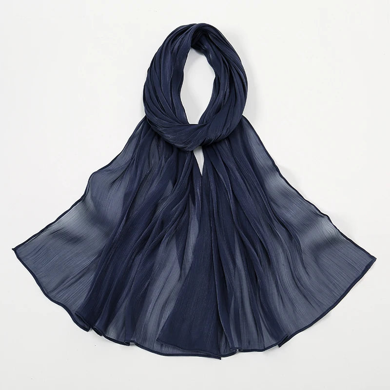 New Premium Silk Crinkle Hijab Scarf Women Shawls Plain Muslim Women Hijabs Breathab Islam Women Turban Pleated Scarf Ramadan