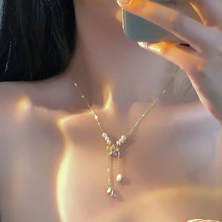 2023 New Fashion Trend Light Luxury Elegant Delicate Pearl Double Layer Heart Necklace Ladies High Jewelry Party Gifts Wholesale