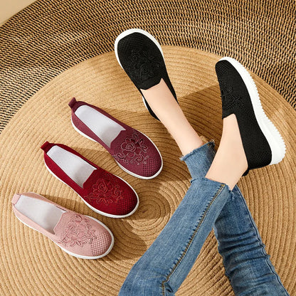Summer Mesh Knitting Sneakers Women Breathable 2023 Shoes Non-slip Ladies Casual Nurse Office Shoes Ballet Flats