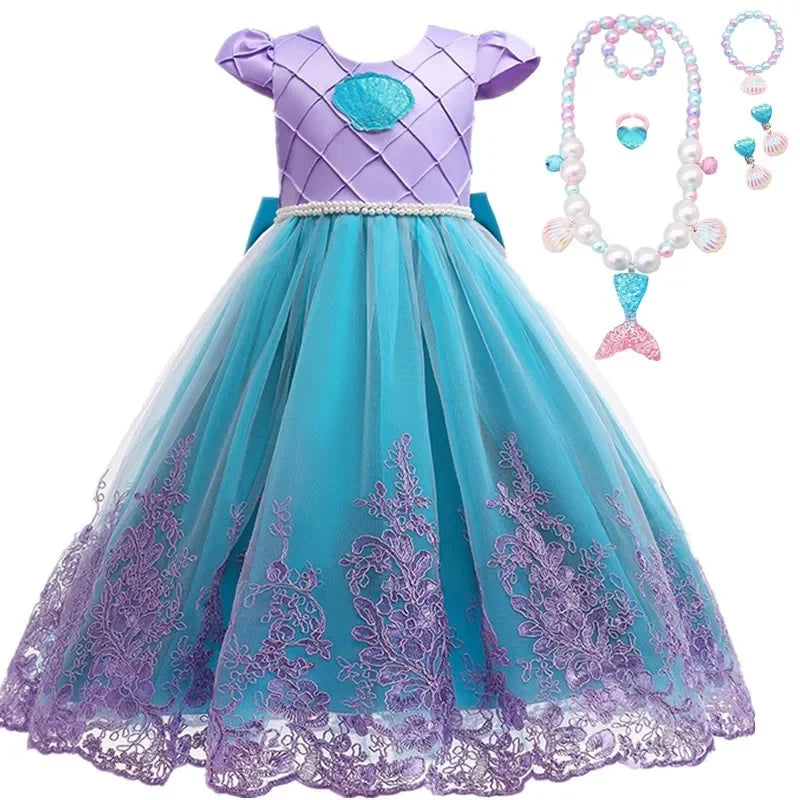 Fancy Mermaid Costumes for Girls 4-10 Y Ariel Cosplay Birthday Princess Dress Halloween Carnival Party Gown Girls Mermaid Dress