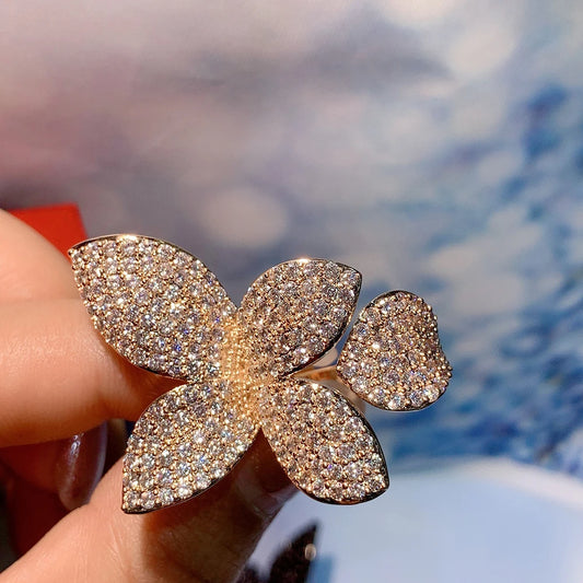 Huitan Gorgeous Leaf/Flower Design Adjustable Opening Rings for Women Paved Bling Cubic Zirconia Fashion Wedding Party Jewelry