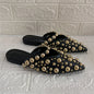 Pointed Toe Slippers for Women Rivets Studded Summer Gladiator Sandals Flat Beach Shoes Ladies Outside Slides Punk Style Mules