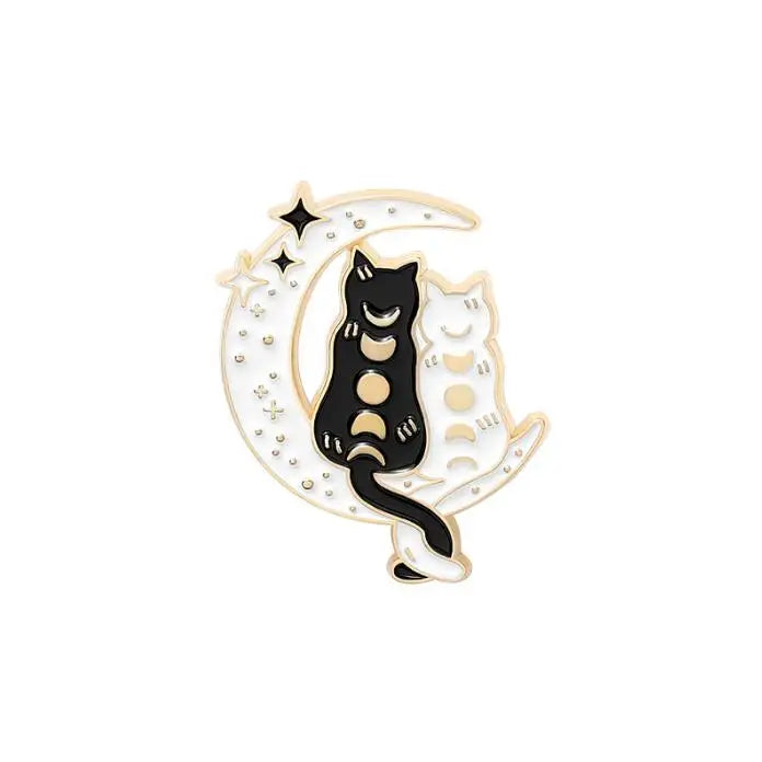 Cartoon Black White Animal Hug Enamel Pins Fox Koi Fish Dinosaur Deer Rabbit Crescent Ghost Alloy Brooch Badge Fashion Jewelry