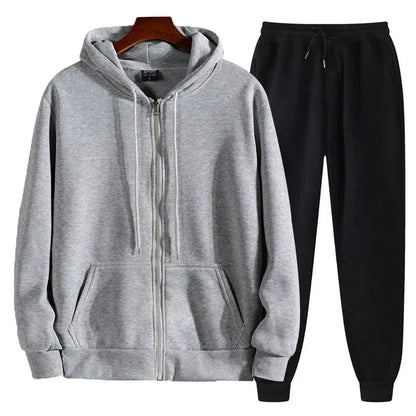 Men's Solid Suits Zipper Hoodies+ Pants Spring Autumn Casual Fitness Sports Hot Elastic Male Clothes Outfit Drawsting Pants