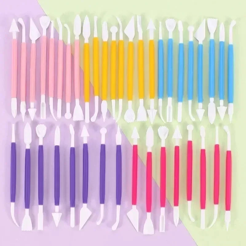 Cake Decorating 8Pcs Fondant Modelling Tools 16 Patterns Carving Flower Craft Clay Carving Pen Set Modeling Baking Accessories