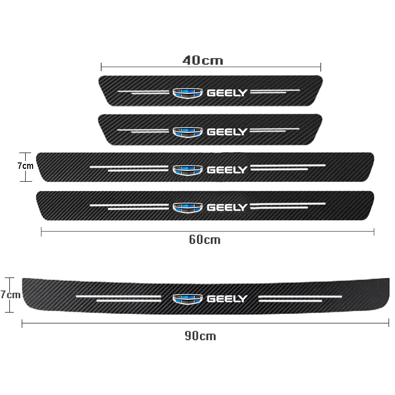 Car Door Threshold Scuff Plate For Geely Atlas Coolray Emgrand EC7 EC8 X7 EX7 CK2 CK3 GL GS Carbon Fiber Trunk Bumper Stickers
