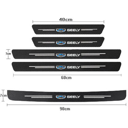 Car Door Threshold Scuff Plate For Geely Atlas Coolray Emgrand EC7 EC8 X7 EX7 CK2 CK3 GL GS Carbon Fiber Trunk Bumper Stickers