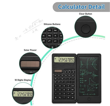 The scientific calculator and notepad desk three-in-one folding function calculator supports solar energy and button batteries