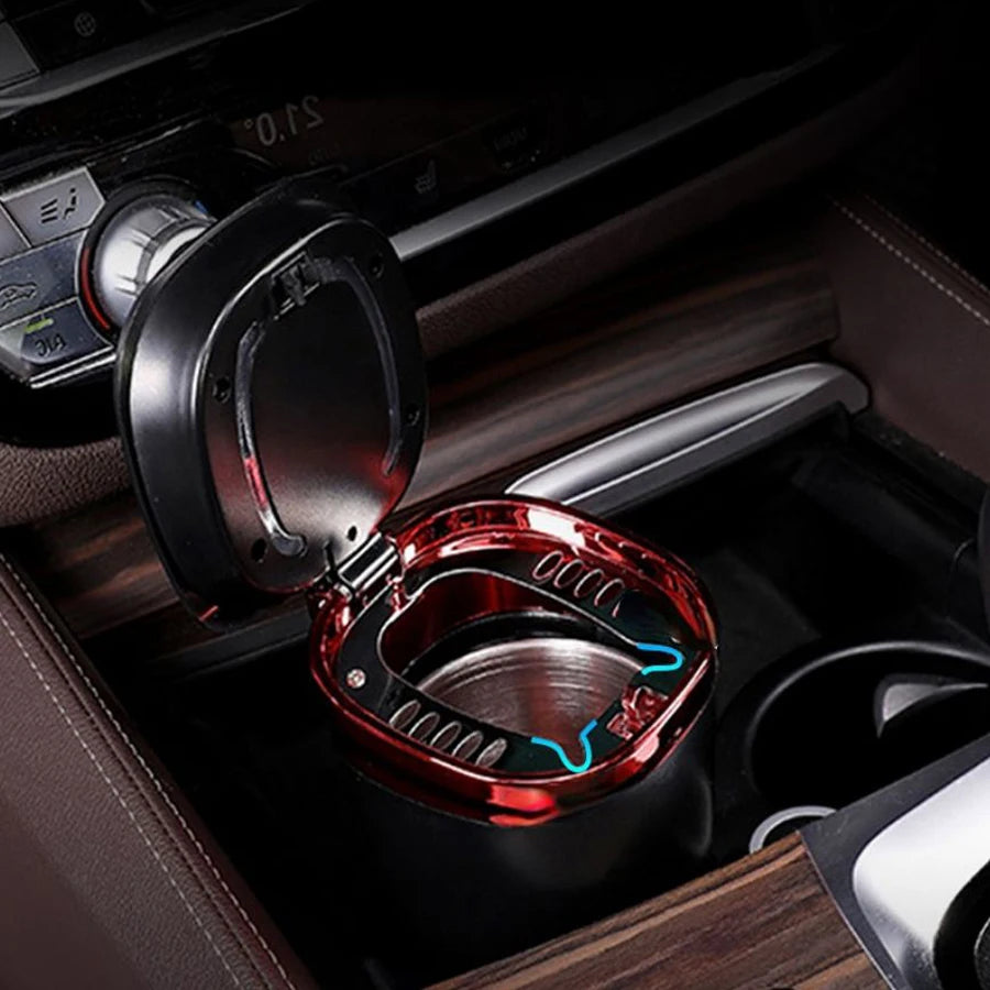 Universal Car Ashtray Portable Automatic Multi-function Button Open Lid Ashtray with LED Light Metal Liner for Car