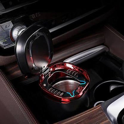 Universal Car Ashtray Portable Automatic Multi-function Button Open Lid Ashtray with LED Light Metal Liner for Car