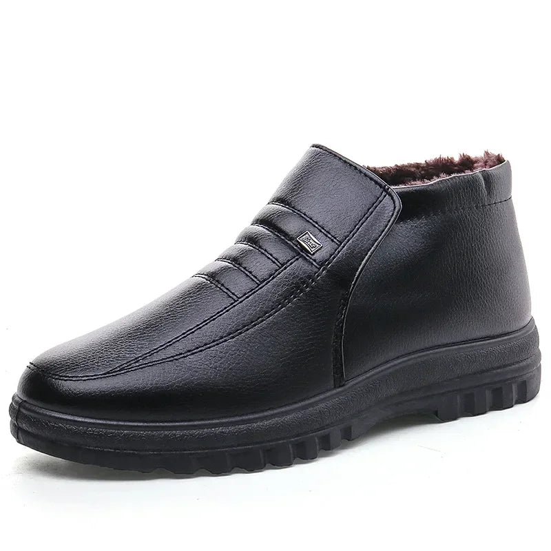 Winter Waterproof Men's Casual Leather Shoes Flannel High Top Slip-on Warm Winter Shoes for Mens Work Shoes 2024