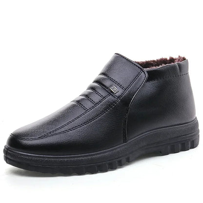 Winter Waterproof Men's Casual Leather Shoes Flannel High Top Slip-on Warm Winter Shoes for Mens Work Shoes 2024