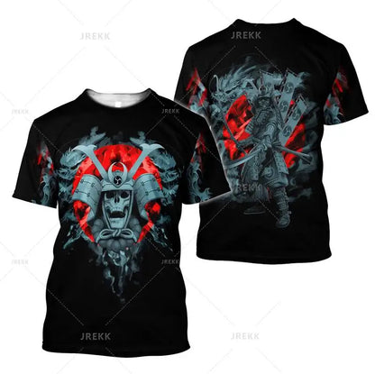 Japanese Harajuku Printed T Shirt For Men Fashion Samurai Mask Graphic T shirts Summer Leisure O-neck Pullover Oversized Topsy2k