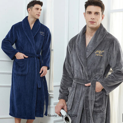 Big Size 3Xl 4Xl Kimono Robe Gown Winter New Men's Homewear Coral Fleece Bathrobe Shower Peignoirs Loose Thicken Nightwear