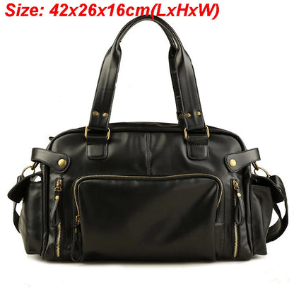 Male Travel Bag Retro Duffle Handbag Shoulder Bag PU Leather Big Messenger Bags High Quality Men's Luggage Storage Crossbody Bag