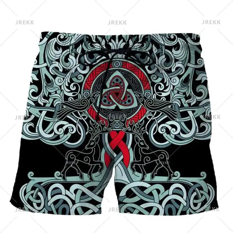 Harajuku Short Pants For Men Personality Street Vinking 3d Print Beach Shorts Holiday Casual Hawaii Beachwear Pockets Gym Trunks