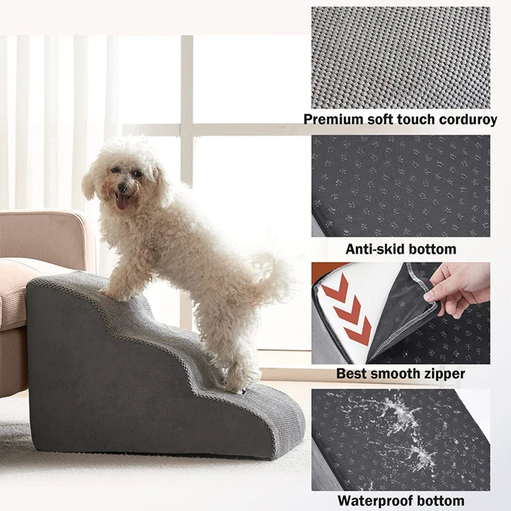 Removable Dog Stairs 3 Steps Ramp Couch Puppy Old Dog Non-Slip Removable Ladder High Couch and Bed Pet Supplies