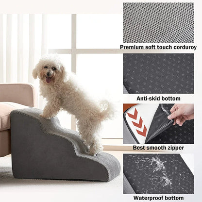 Removable Dog Stairs 3 Steps Ramp Couch Puppy Old Dog Non-Slip Removable Ladder High Couch and Bed Pet Supplies