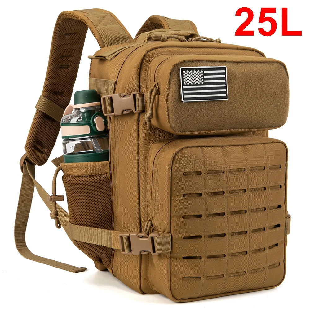 QT&QY 25L GYM Tactical Backpacks for Men  Survival Laser Cut Molle Daypack Small Bug Out Bag Gym Rucksack with Dual Cup Holders