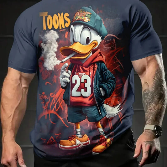 mens summer clothing with 3D printed cartoon duck graphic t shirts round neck short sleeved tees new tops funny t shirt for men