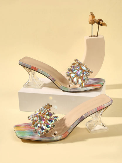 Fairy open toed rhinestone decoration with thick heels, casual summer French style, niche, women's high heel sandals for externa