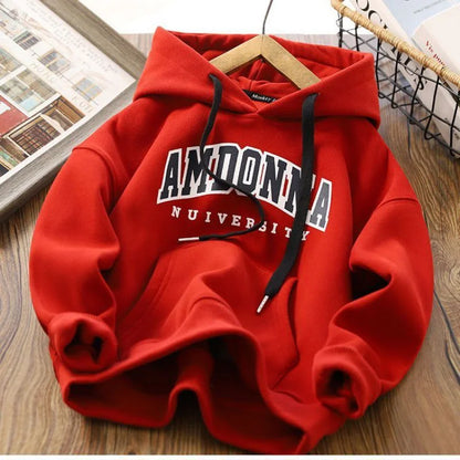 Warm Thicken Sweatshirt Kids Autumn And Winter Tops Boys Hoodies Tracksuit 2023 New Children Prints Letter Casual Clothing