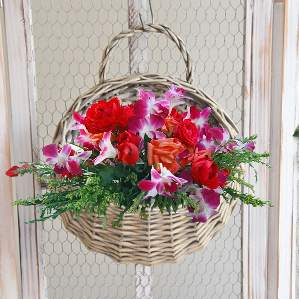 Wall Mounted Rattan Basket Hanging Planter Basket Handmade Wicker Flower Pot Home Garden Balcony Decor Woven Rattan Vase Baskets