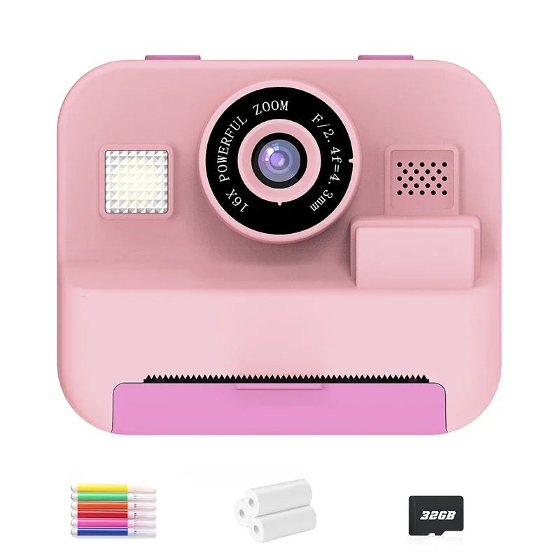 Educational Thermal Instant Print Camera With 32G Card, 1080P Children Mini Digital  Video Camera for Kids Learning  Development