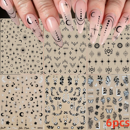 8Pcs Red Heart Nail Stickers 3D Bronzing Silver Gold Heart Shape Star & Moon Metal Totem Nail Slider Self-Adhesive DIY Nail Art*