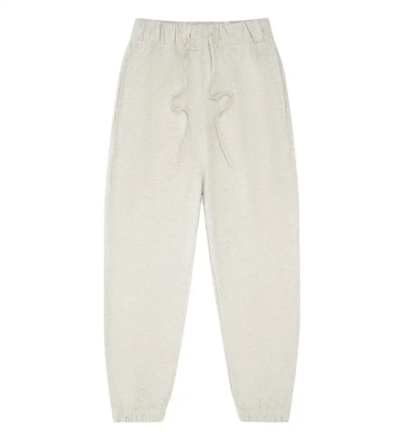 330g Mens 100% Cotton Spring Casual Long Pant French Terry Plain Brown Jogger Sports Trousers Male Flat Unlined Pocket Sweatpant