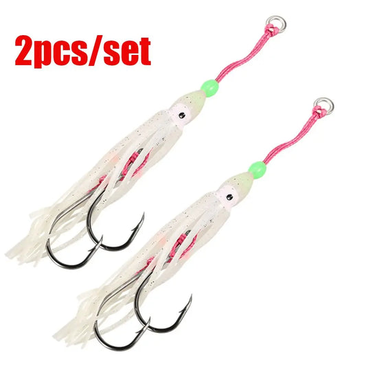 2Pcs/Lot 6cm/10cm/12cm Octopus Lure Squid Jig Fishing Soft Lures Big Squid Bionic Bait Skirt Soft Baits with Hooks