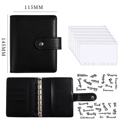 A7 PU Leather Notebook Binder Budget Plan Organizer Binder Cover 6 Binder Pockets And 12 Pcs Expense Budget Sheets Sticker