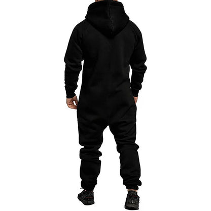 Men's Hooded Fleece Pyjamas Nightwear Autumn Winter Warm Long Sleeve Full Zipper Overalls Night Clothes