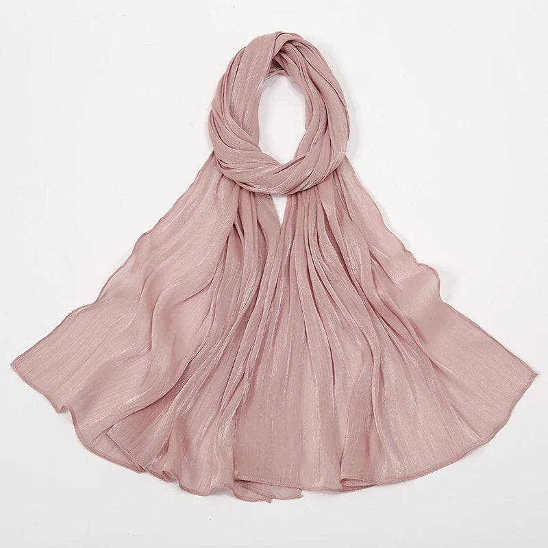 New Premium Silk Crinkle Hijab Scarf Women Shawls Plain Muslim Women Hijabs Breathab Islam Women Turban Pleated Scarf Ramadan
