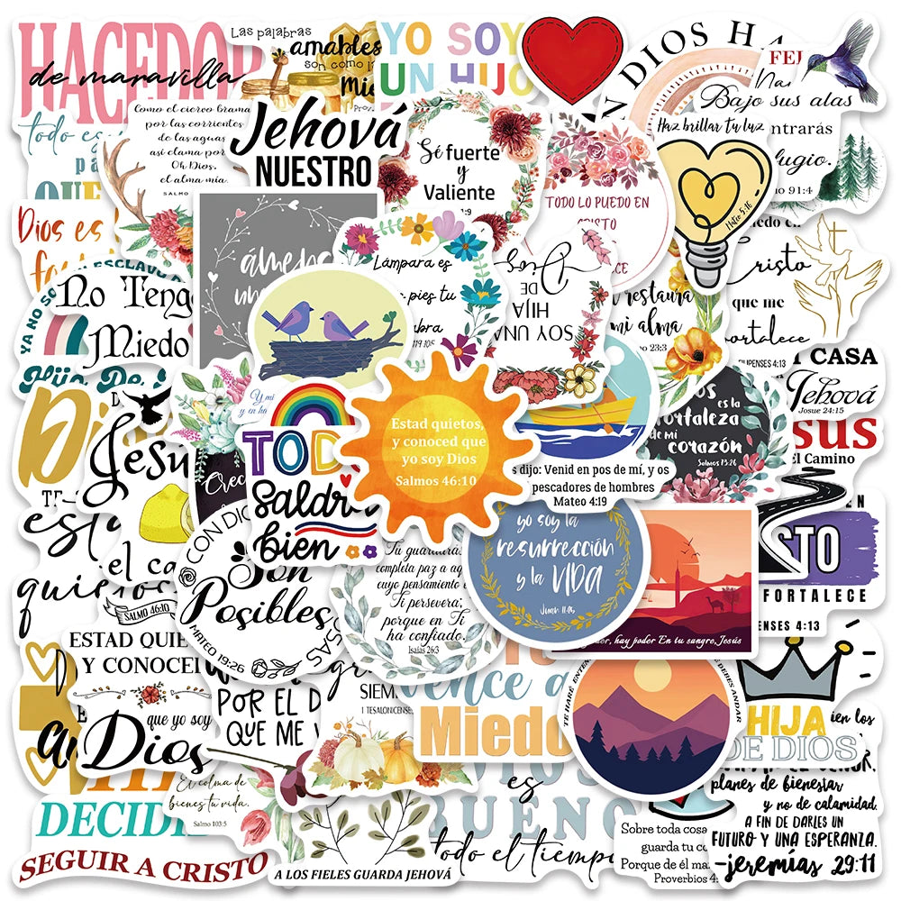 50pcs Spanish Jesus Christian Bible Verse Stickers Aesthetic Graffiti Decals For Laptop Luggage Scrapbook Fridge Phone Sticker