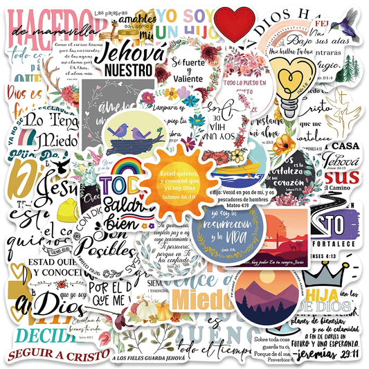 50pcs Spanish Jesus Christian Bible Verse Stickers Aesthetic Graffiti Decals For Laptop Luggage Scrapbook Fridge Phone Sticker