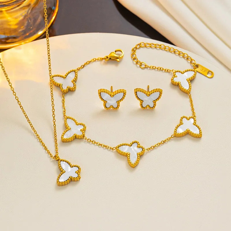 1/2/3Pcs 18K Gold Plated Stainless Steel Butterfly Bracelet for Women, Elegant Butterfly Hand Decor Necklace Bracelet Jewelry