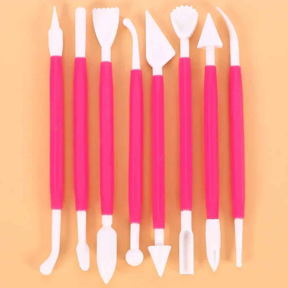 Cake Decorating 8Pcs Fondant Modelling Tools 16 Patterns Carving Flower Craft Clay Carving Pen Set Modeling Baking Accessories