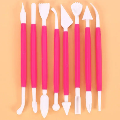 Cake Decorating 8Pcs Fondant Modelling Tools 16 Patterns Carving Flower Craft Clay Carving Pen Set Modeling Baking Accessories