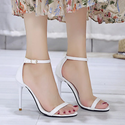 Summer Open Toe Solid Color Simple Elegant Fashion Sandals for Women New Sexy Pin Buckle Comfortable Banquet Party High Heels