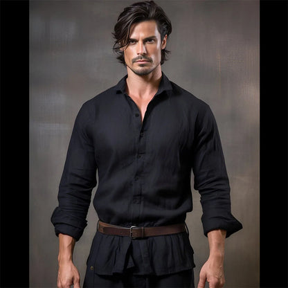 Men's Slim Fit Long-Sleeve Cotton Linen Shirts for Men Business Casual Button Down Shirt Lightweight Breathable Shirts