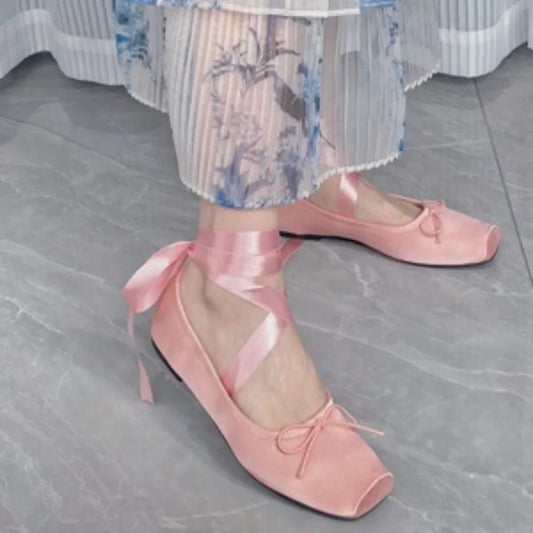 Flats Luxury Ballet Shoes Women's Autumn Strap Flat Shoes Women Temperament Square Toe Mary Jane Shoes Pink