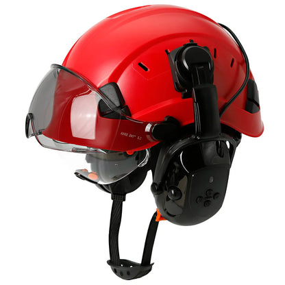 Bluetooth 5.0 Earmuffs Safety Helmet With Visors For Engineer ABS Carbon Fiber Pattern Construction Hard Hat Industrial Cap ANSI