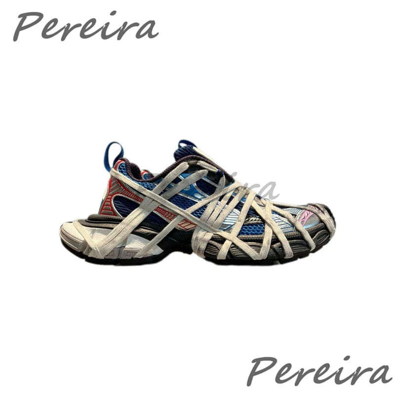 Mesh Thick Soled Casual Sneakers for Men Women Summer Breathable Lace Up Sports Shoes Trendy Cross Strap Outdoor Couple Shoes