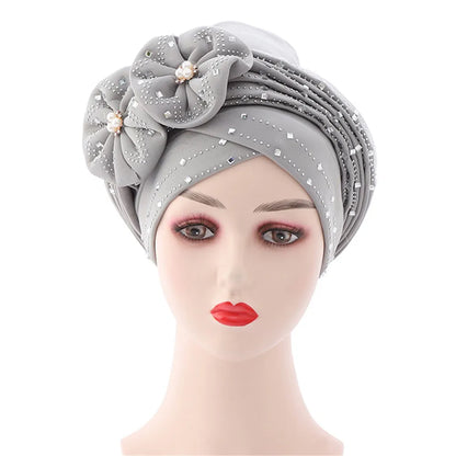 Fashion African Autogele Headtie Nigeria Party Headgear Women Head Wraps Female Turban Cap with Diamonds