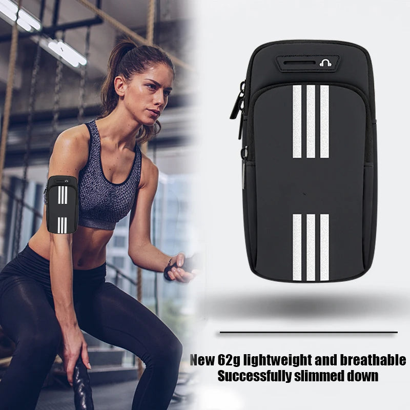 HAISSKY New Reflective Stripe Armband Bag For iPhone 15 14 13 12 Pro Max 15 Plus Elastic Zipper Running Sports Arm Phone Pouch
