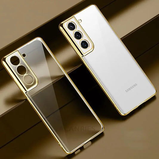 Luxury Gold Plating Phone Case For Samsung Galaxy S21 Ultra S20 Plus S22 S 21 20 5g Camera Protect Transparent Silicone Cover
