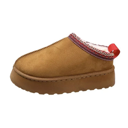 Snow Boots 2024 Winter New Women Cashmere Warm Thick Soles Without Heel-covered Hair Half Slipper Cotton Shoes for Women