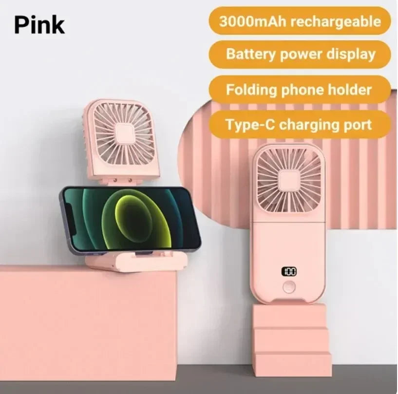 3000mAh Battery Powered Mini Portable Outdoor Handheld Fan Neck Fan USB Rechargeable 180° Folding Wireless Desktop Air Cooling